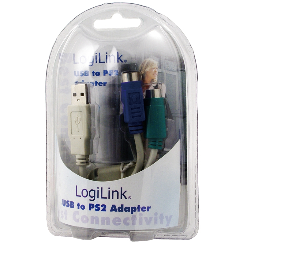 LogiLink Adapter USB - 2x PS/2 - 0,2 m - USB M - 2x Mini DIN 6-pin FM - Männlich - Weiblich - Grau