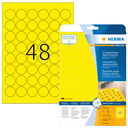 HERMA Signal-Etiketten strapazierfähig A4 Ø 30 mm rund gelb stark haftend Folie matt wetterfest 1200 St. - Gelb - Selbstklebendes Druckeretikett - A4 - Laser - Dauerhaft - Matte