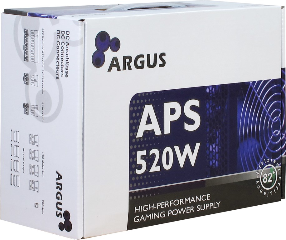 Inter-Tech Argus APS - 520 W - 115 - 230 V - 47 - 63 Hz - +12V1,+12V2,+3.3V,+5V,+5Vsb,-12V - Aktiv - 120 W