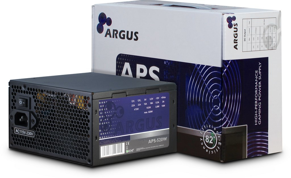Inter-Tech Argus APS - 520 W - 115 - 230 V - 47 - 63 Hz - +12V1,+12V2,+3.3V,+5V,+5Vsb,-12V - Aktiv - 120 W