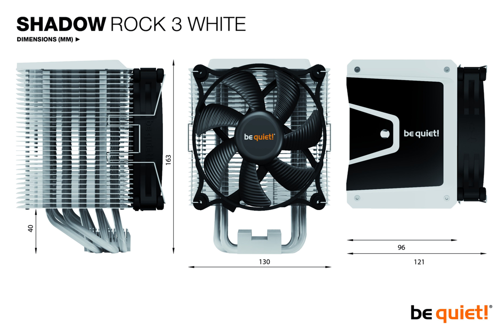 Be Quiet! Shadow Rock 3 White - Kühler - 12 cm - 1600 RPM - 11,5 dB - 24,4 dB - Weiß