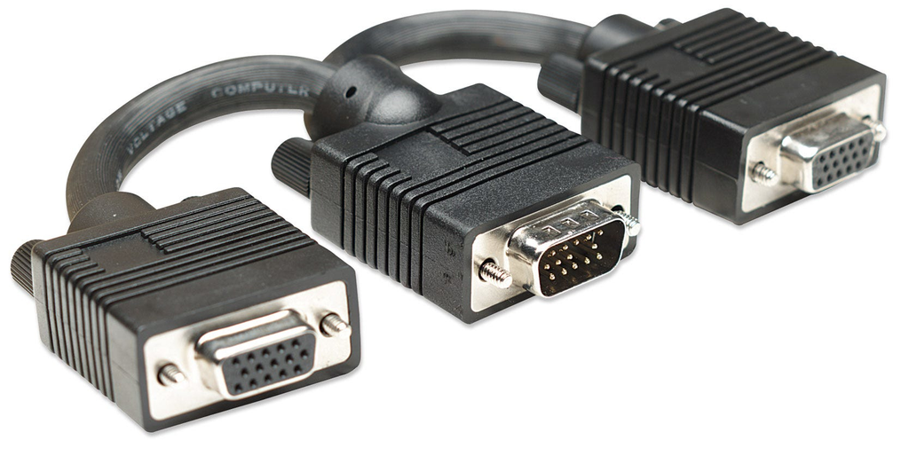 Manhattan SVGA Y Kabel - HD15 Stecker / 2 x HD15 Buchse - 15 cm - 0,015 m - VGA (D-Sub) - 2 x VGA (D-Sub) - Männlich - Weiblich - Schwarz