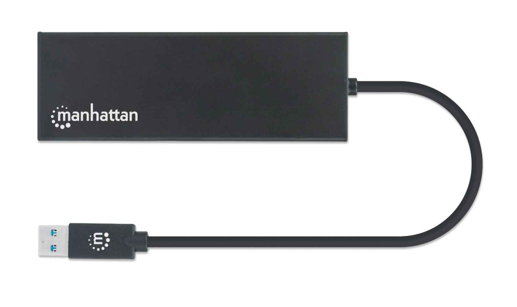 Manhattan USB 3.2 Gen 1 USB-A auf Dual-Monitor Multiport-Adapter - USB-A-Stecker auf HDMI-Buchse (bis zu 2048x1152@60Hz) und VGA-Buchse (bis zu 2048x1152@60Hz) - zwei USB-A-Ports - Gigabit RJ45-Port - Micro-USB-Ladeport - Aluminium - schwarz - USB Typ-A - Schwarz -
