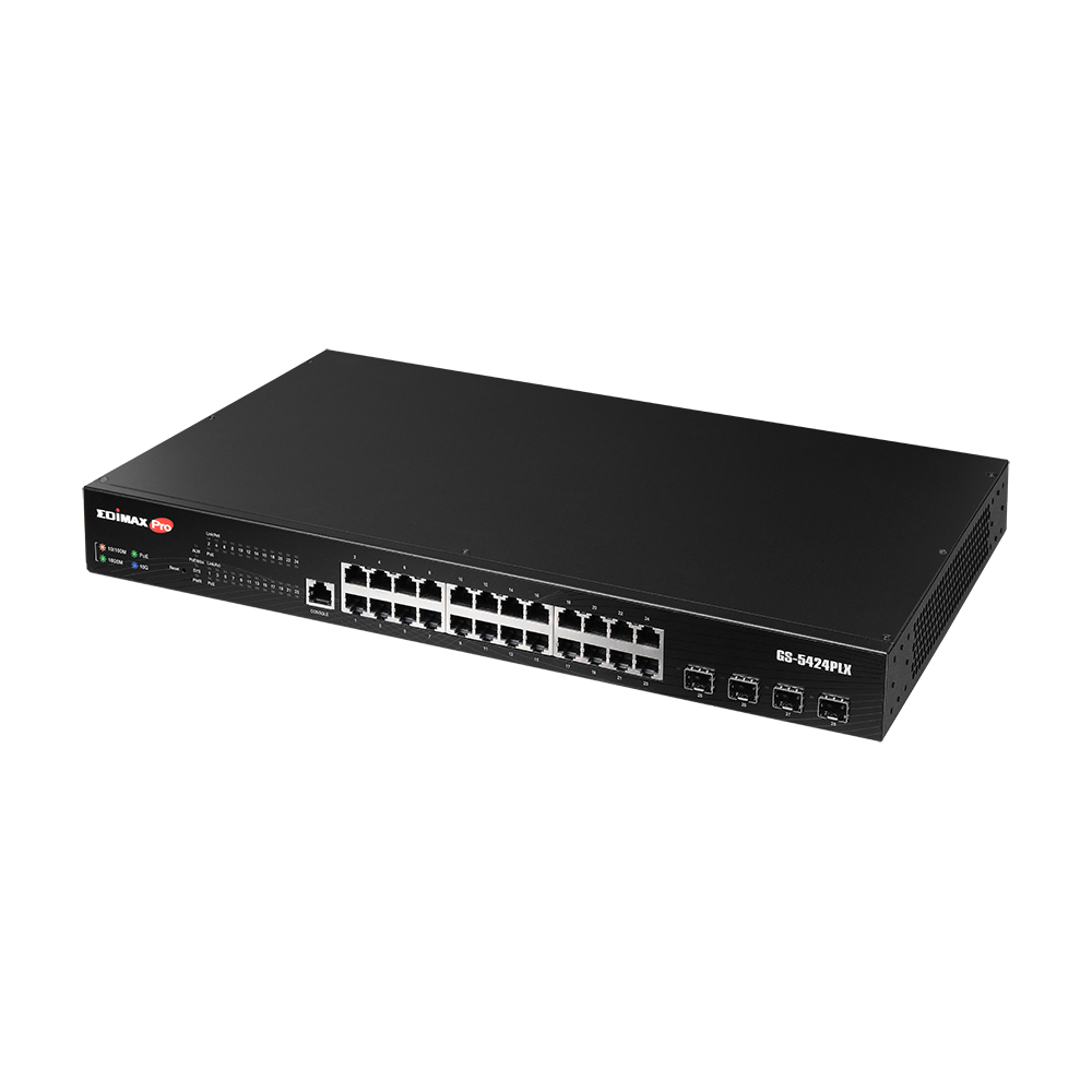 Edimax 24-Port Gigabit PoE+ Web Smart Switch mit 4-Port 10GbE SFP+-Uplinks für Überwachungszwecke - Managed - L2 - Gigabit Ethernet (10/100/1000) - Power over Ethernet (PoE) - Rack-Einbau - 1U