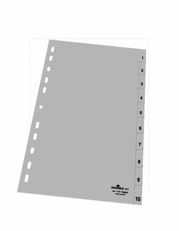 Durable 6511-10 - Numerischer Registerindex - Polypropylen (PP) - Grau - Porträt - A4 - 230 mm