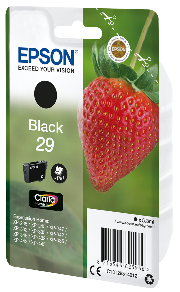 Epson Strawberry Singlepack Black 29 Claria Home Ink - Standardertrag - Tinte auf Pigmentbasis - 5,3 ml - 175 Seiten - 1 Stück(e)