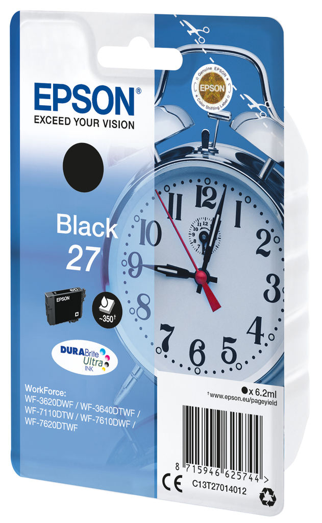 Epson Alarm clock Singlepack Black 27 DURABrite Ultra Ink - Standardertrag - Tinte auf Pigmentbasis - 6,2 ml - 350 Seiten - 1 Stück(e)