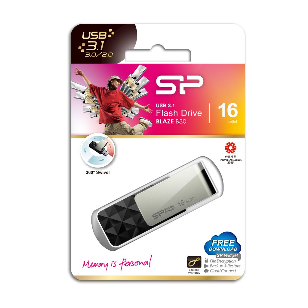 Silicon Power Blaze B30 - 16 GB - USB Typ-A - 3.2 Gen 1 (3.1 Gen 1) - Ohne Deckel - 14,8 g - Schwarz