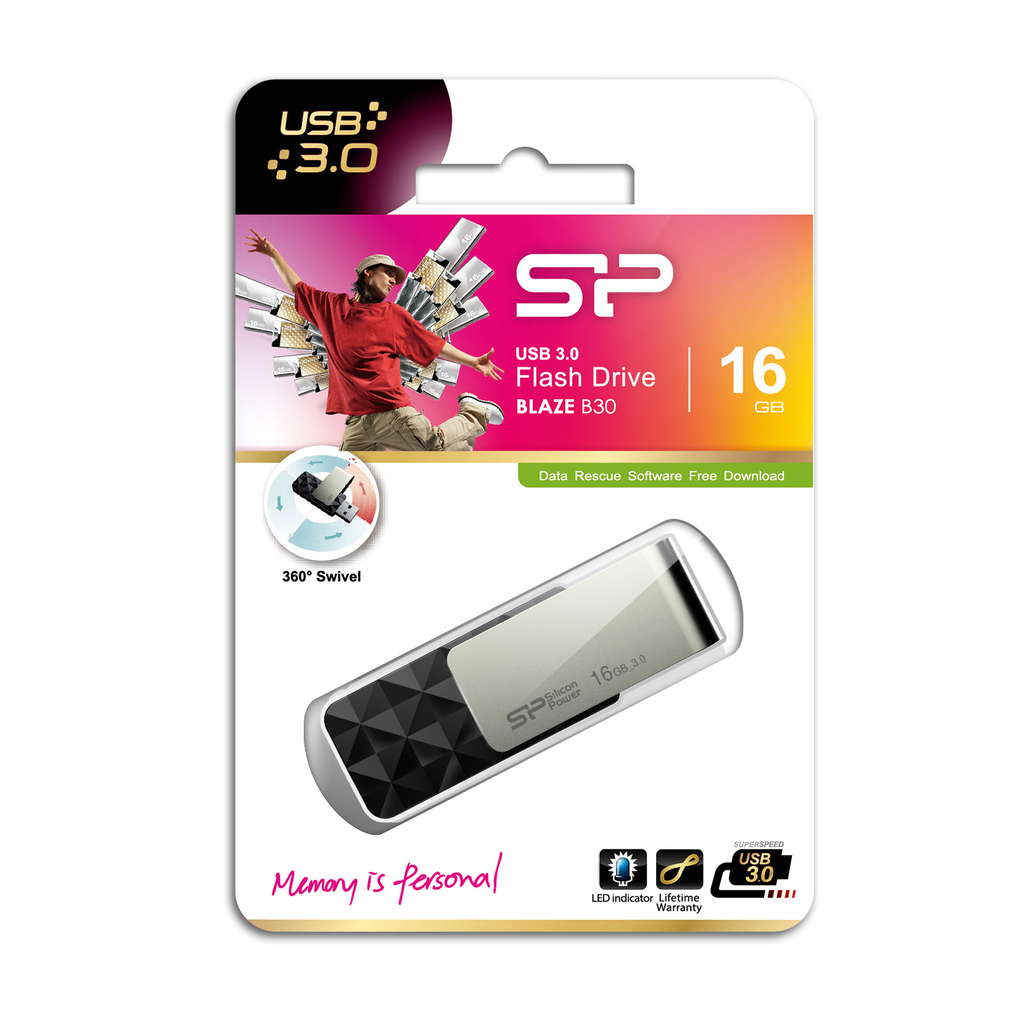 Silicon Power Blaze B30 - 16 GB - USB Typ-A - 3.2 Gen 1 (3.1 Gen 1) - Ohne Deckel - 14,8 g - Schwarz