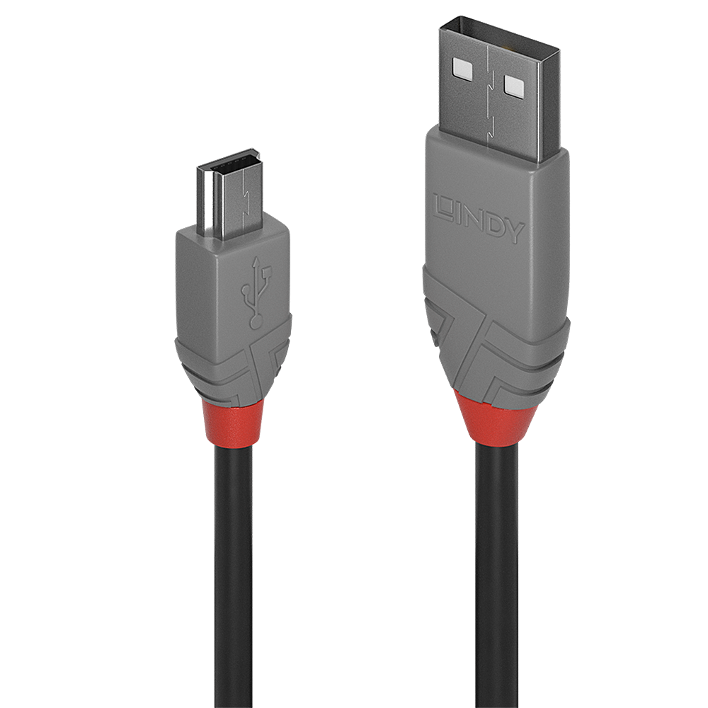 Lindy 36723 USB Kabel 2 m USB A Mini-USB B Männlich Schwarz - Grau