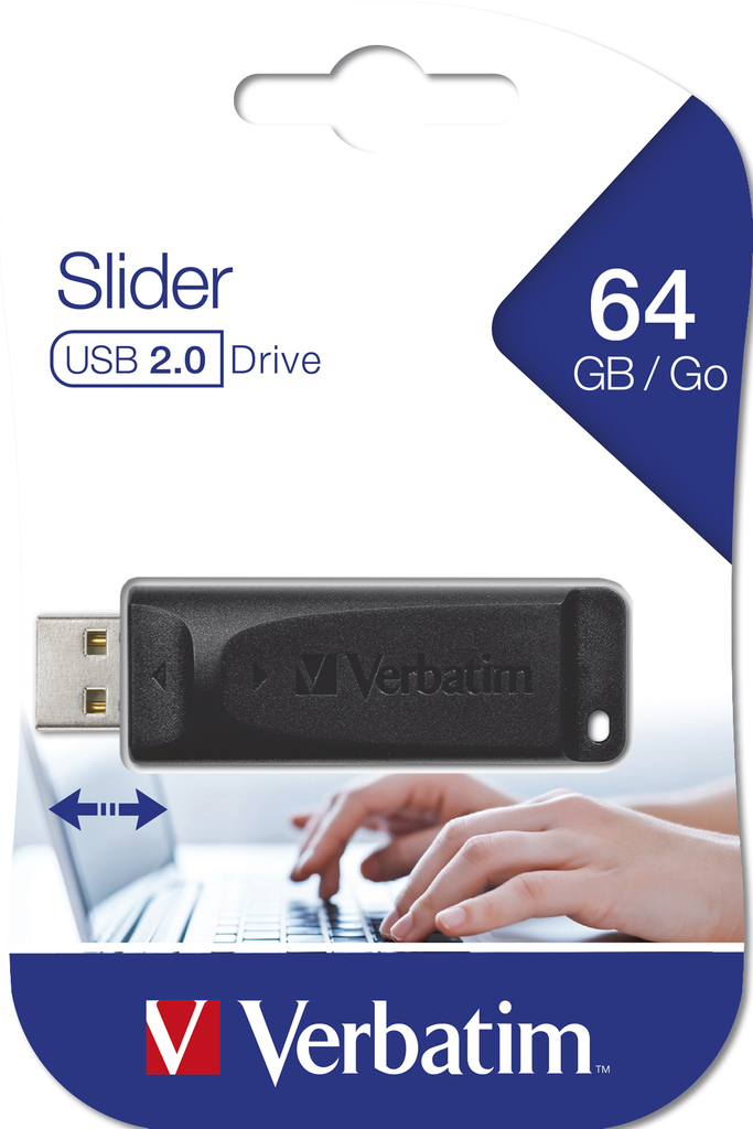 Verbatim Slider - USB-Stick 64 GB - Schwarz - 64 GB - USB Typ-A - 2.0 - 10 MB/s - Dia - Schwarz