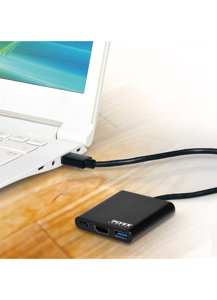 PORT Designs 900140 - Verkabelt - USB 3.2 Gen 1 (3.1 Gen 1) Type-C - Schwarz - 5 Gbit/s - 4K Ultra HD - 3840 x 2160 Pixel