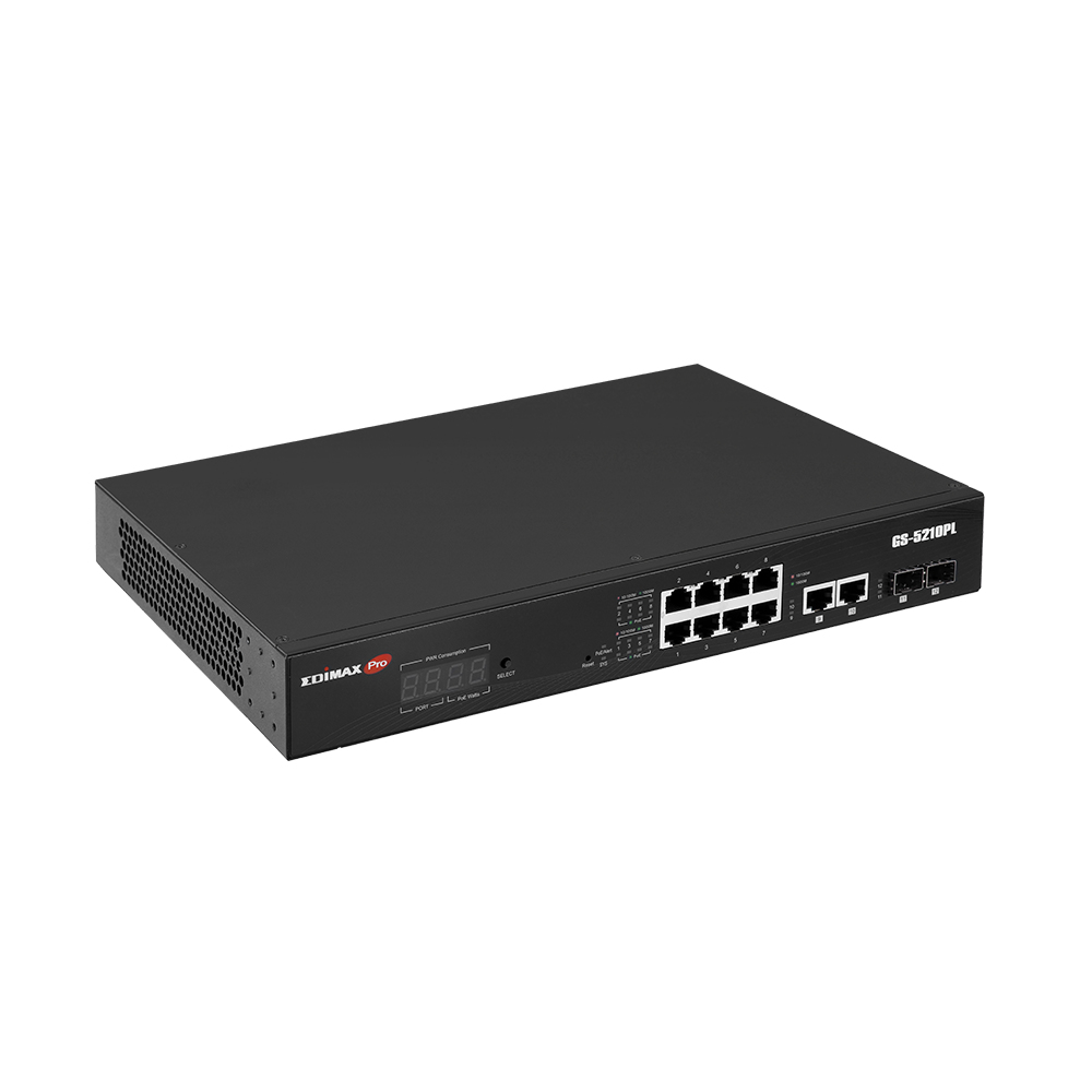 Edimax GS-5210PL Surveillance vlan 12-port gigabit poe+ long range web smart switch with 2