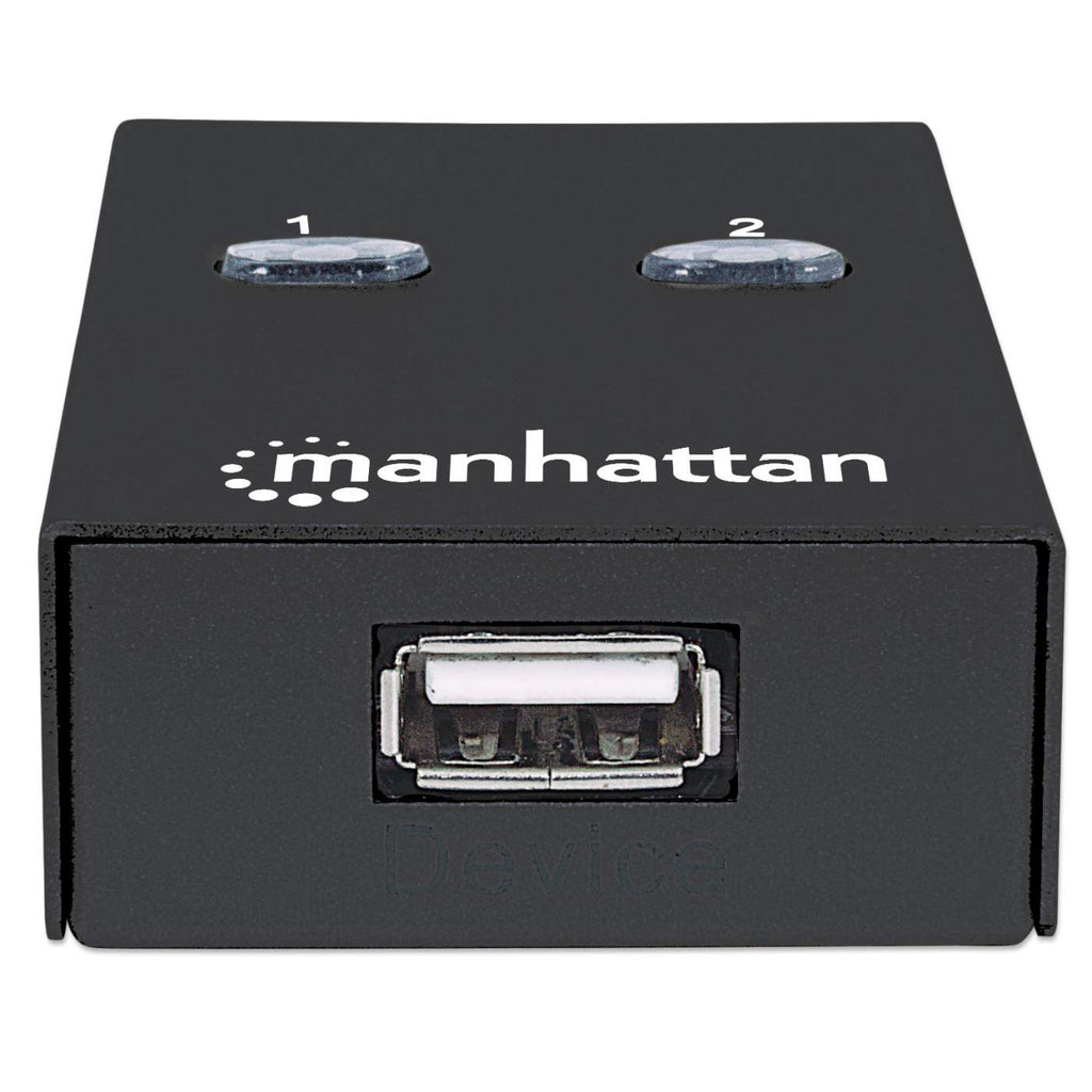 Manhattan 2-Port USB 2.0-Umschalter - 1 x USB-A-Port auf 2 x USB-B-Port - Auto-Sensing - Umschalten per Tastaturkürzel oder per Tastendruck am Gerät - USB 2.0 - USB Typ-B - 480 Mbit/s - Weiß - Acrylnitril-Butadien-Styrol (ABS) - 1,5 m - FCC CE RoHS WEEE