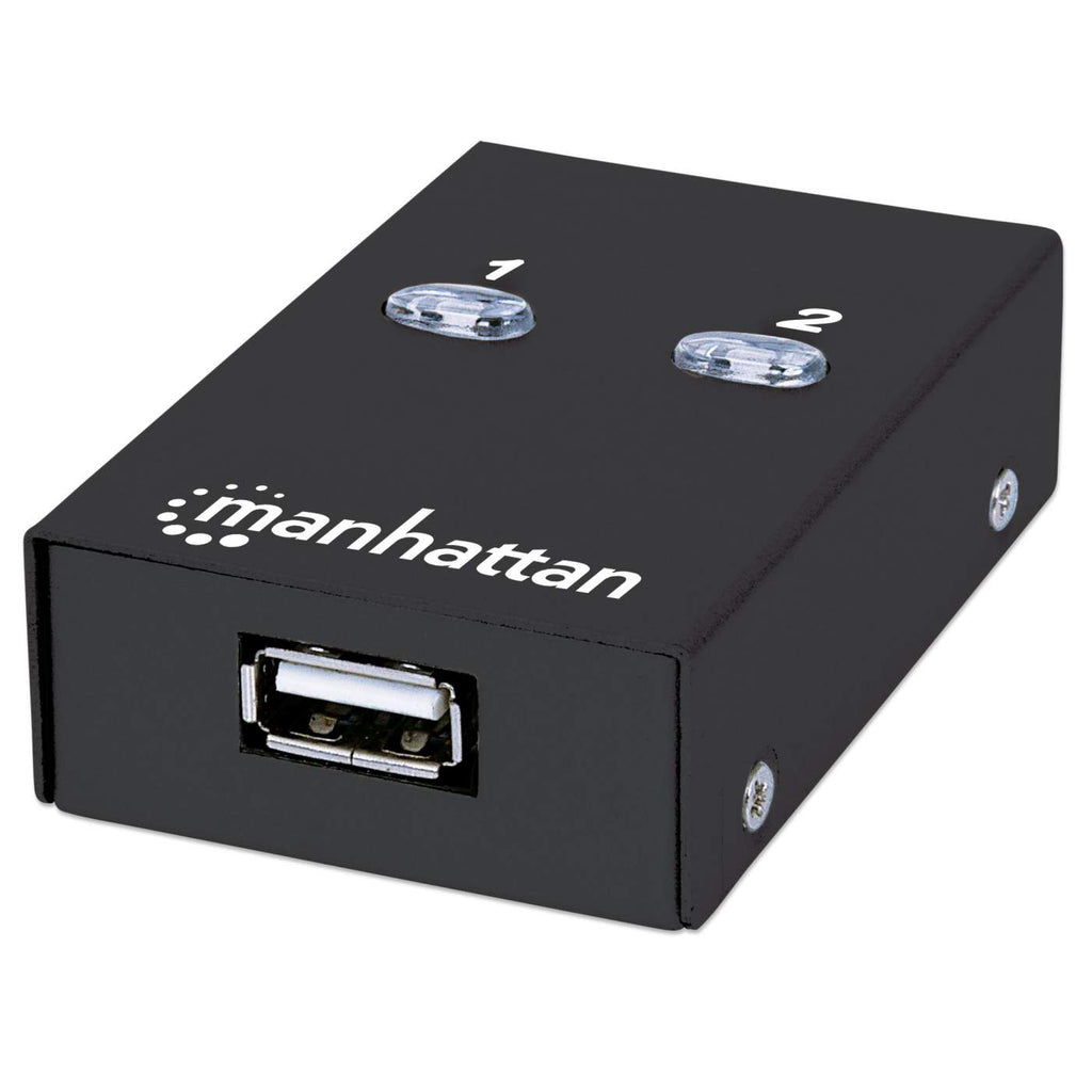 Manhattan 2-Port USB 2.0-Umschalter - 1 x USB-A-Port auf 2 x USB-B-Port - Auto-Sensing - Umschalten per Tastaturkürzel oder per Tastendruck am Gerät - USB 2.0 - USB Typ-B - 480 Mbit/s - Weiß - Acrylnitril-Butadien-Styrol (ABS) - 1,5 m - FCC CE RoHS WEEE