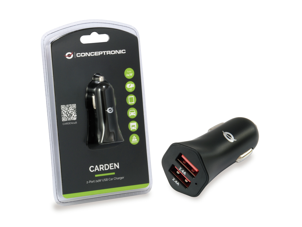 Conceptronic CARDEN 2-Port 24W USB-KFZ-Ladegerät - Auto - Zigarettenanzünder - 5 V - Schwarz