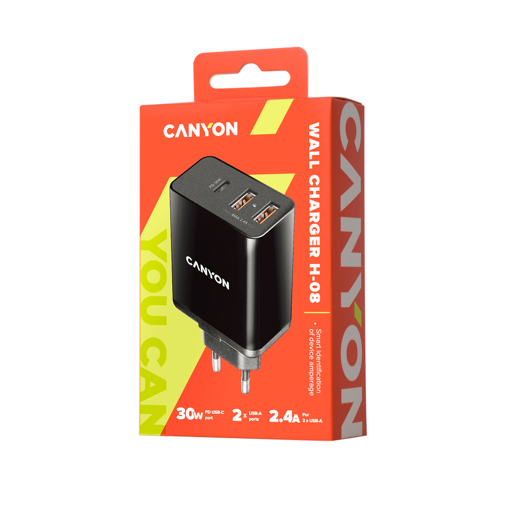 Canyon H-08 Universal 3xUSB AC charger (in wall) with over-voltage