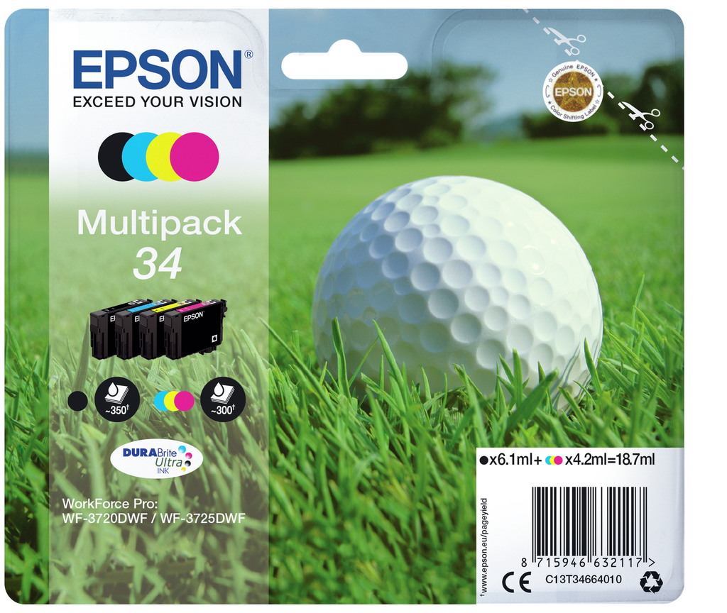 Epson Golf ball Multipack 4-colours 34 DURABrite Ultra Ink - Standard Yield - Pigment-based ink - 6.1 ml - 4.2 ml - 4 pc(s) - Multi pack