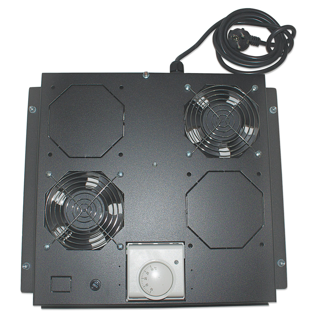 Intellinet 2-Fan Ventilation Unit for 19" Racks - Roof Mount - with Thermostat - Black (with Euro 2-pin plug) - Fan tray - Black - Steel - 2 fan(s) - 195.4 m³/h - AC