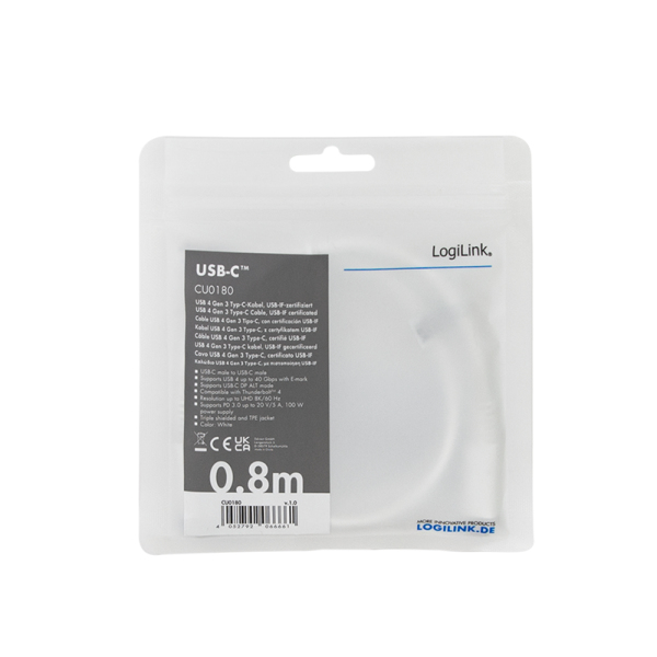 LogiLink CU0180 - USB 4.0 Kabel Stecker Typ C> Stecker 0.8 m