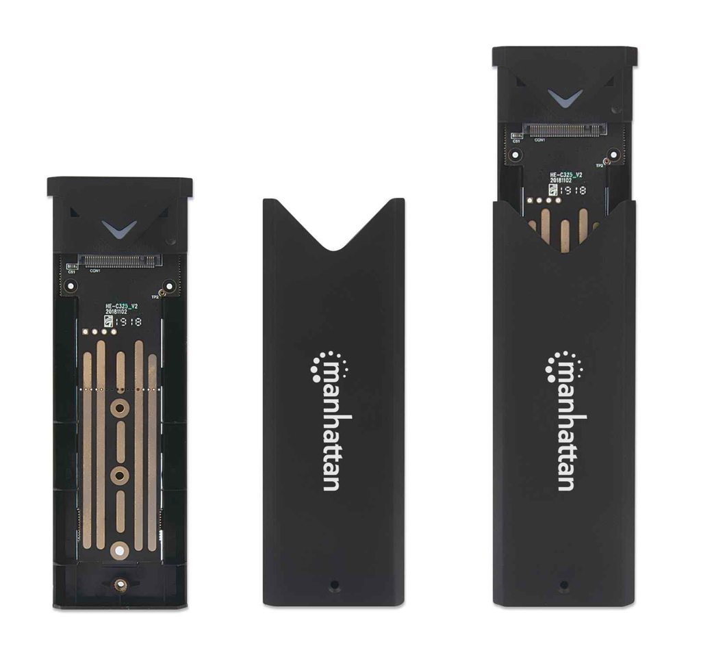Manhattan M.2 NVMe SSD-Festplattengehäuse - USB 3.2 Gen 2 - USB-C-Buchsenanschluss für bis zu 10 Gbit/s - UASP-konform - Aluminium - schwarz - SSD-Gehäuse - M.2 - M.2 - 10 Gbit/s - USB Konnektivität - Schwarz