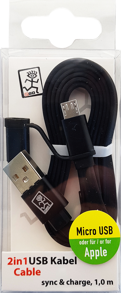 ACV 2 in 1 USB Datenkabel-schwarz-100cm f. Micro-USB & Apple