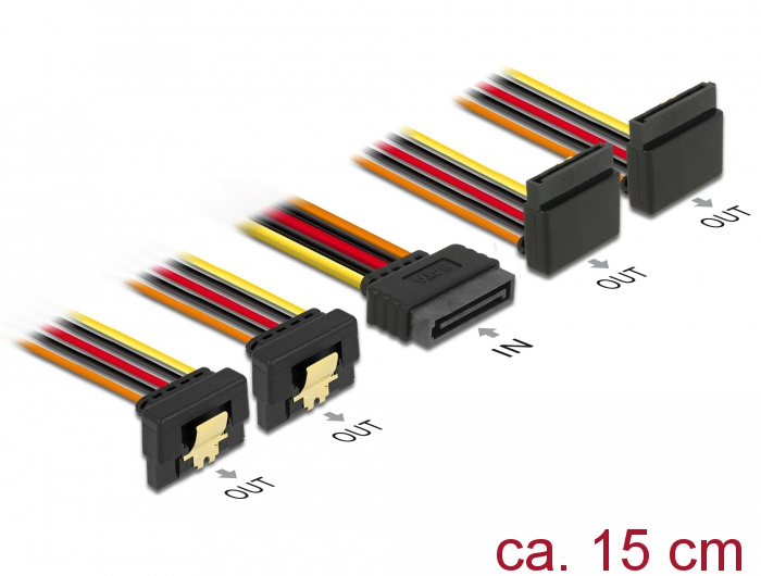 Delock 60153 - 0,15 m - 4 x SATA 15-pin - SATA 15-pin - Männlich/Weiblich - Gold - Schwarz - Orange - Rot - Gelb