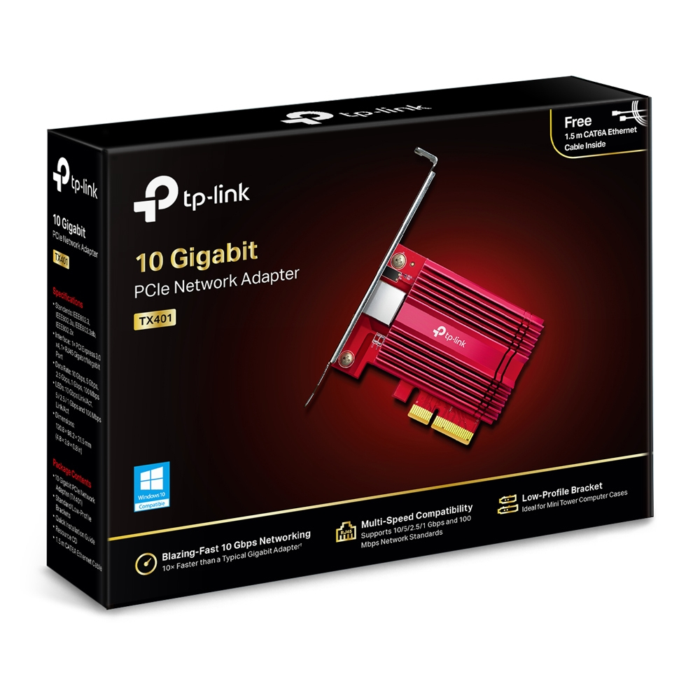 TP-LINK TX401 - Eingebaut - Verkabelt - PCI Express - Ethernet - 10000 Mbit/s - Rot