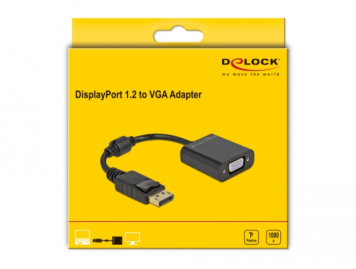 Delock Adapter DisplayPort 1.2 Stecker zu VGA Buchse Passiv schwarz 61006 - Adapter