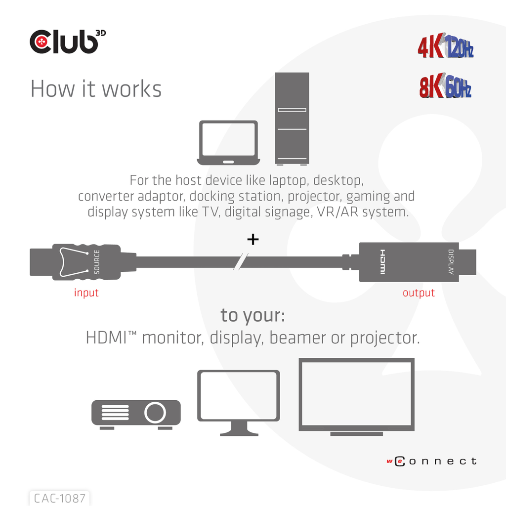 Club 3D DisplayPort 1.4 to HDMI 4K144Hz or 8K60Hz HDR10 cable 3m - Kabel - Digital/Display/Video