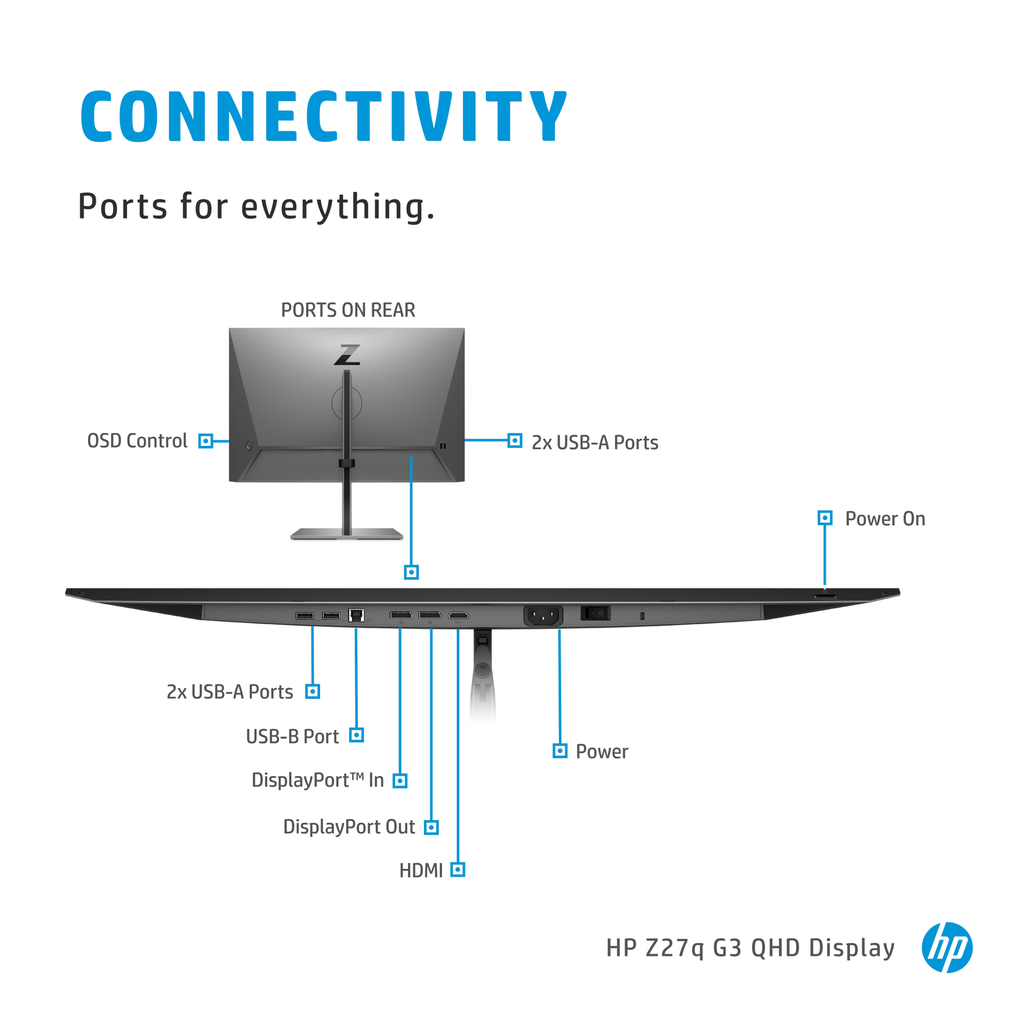 HP Z27q G3 QHD - 68,6 cm (27 Zoll) - 2566 x 1440 Pixel - Quad HD - LED - 5 ms - Silber