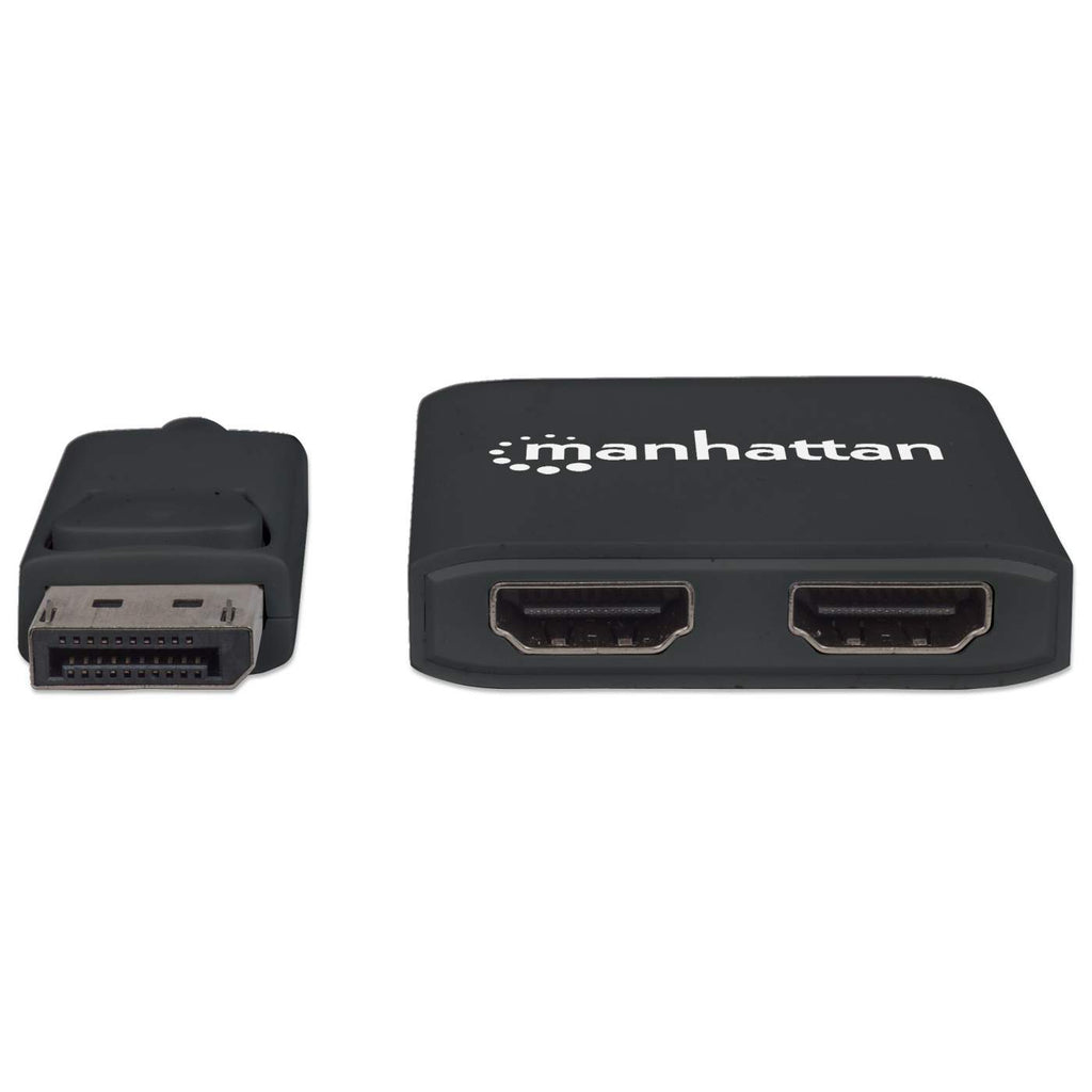 Manhattan DisplayPort auf 2-Port HDMI MST-Hub - Zum Verteilen eines DisplayPort-Signals auf zwei HDMI-Monitore - Anzeigemodi Gespiegelt - Erweitert und Videowand - 4K@30Hz - Stromversorgung über USB - schwarzz - DisplayPort - 2x HDMI - 3840 x 2160 Pixel - Schwarz -