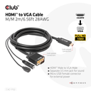 Club 3D HDMI TO VGA CABLE M/M 2m 28AWG - Kabel - Digital/Display/Video