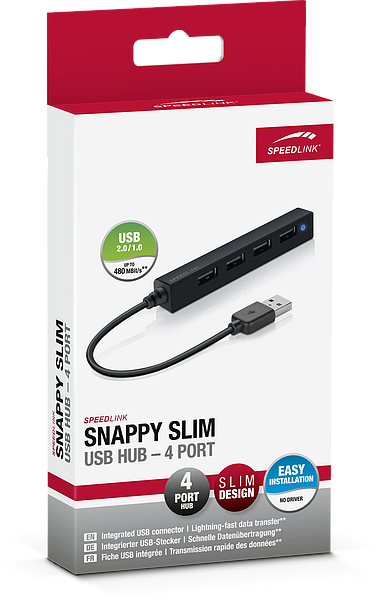 SPEEDLINK SNAPPY SLIM - USB 2.0 - 480 Mbit/s - Schwarz - 0,08 m - Schwarz