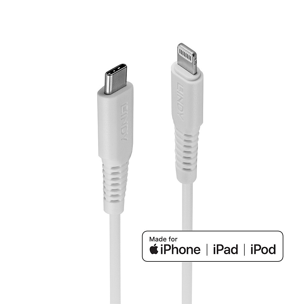 Lindy 0.5m USB Typ C an Lightning Kabel weiß Stecker - Kabel - Digital/Daten