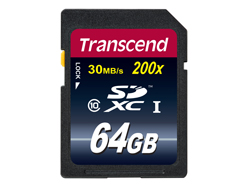 Transcend TS64GSDXC10 - 64 GB - SDXC - Klasse 10 - NAND - 30 MB/s - Schwarz