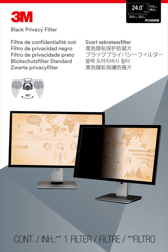 3M Blickschutzfilter für 24" Breitbild-Monitor - Monitor - Rahmenloser Display-Privatsphärenfilter - Schwarz - Kunststoff - Schwarz - Durchscheinend - Anti-Glanz
