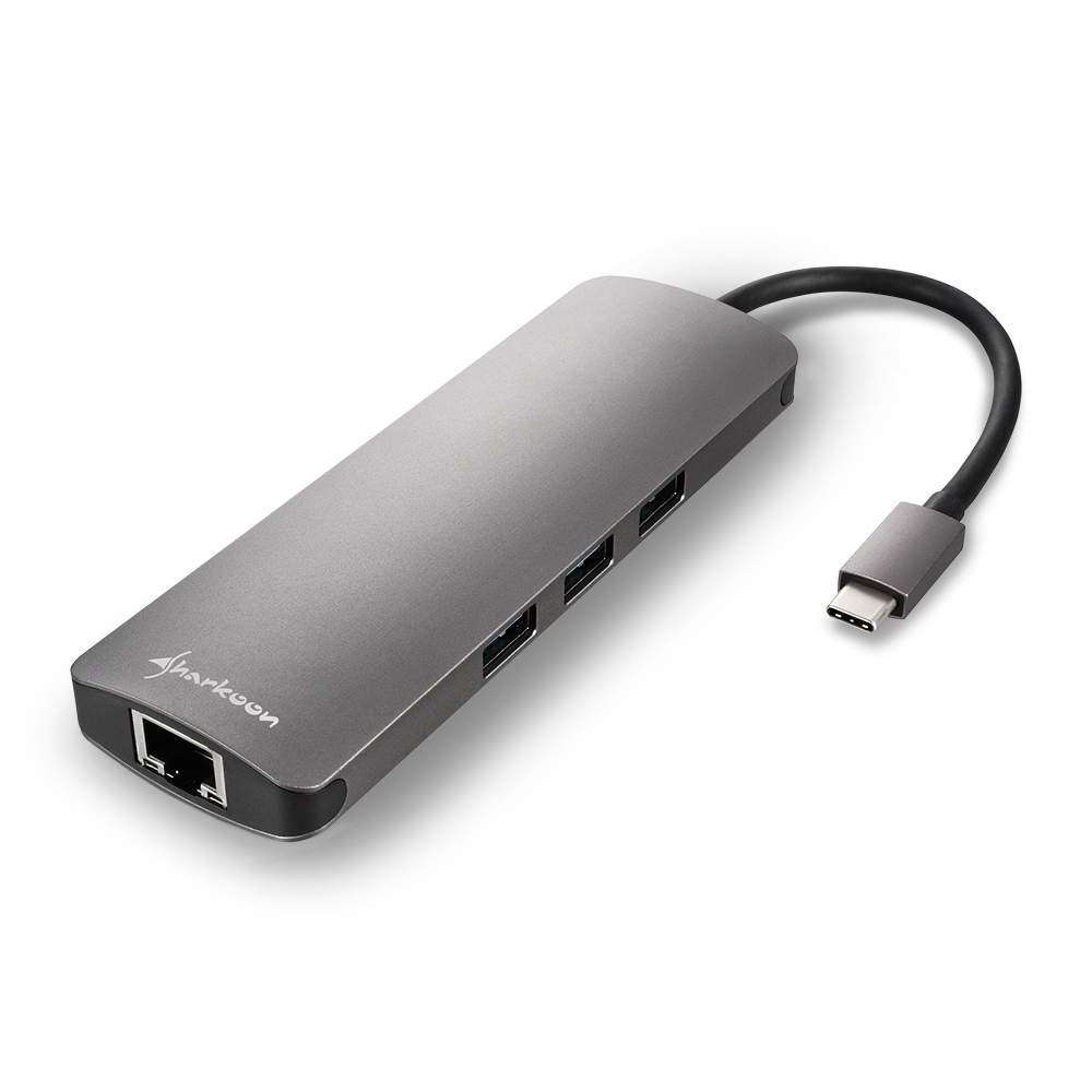 Sharkoon USB 3.0 Type C Combo Adapter - USB Typ-C - HDMI,RJ-45,USB 3.2 Gen 1 (3.1 Gen 1) - Grau - 132 m - 5 Gbit/s - 130 mm