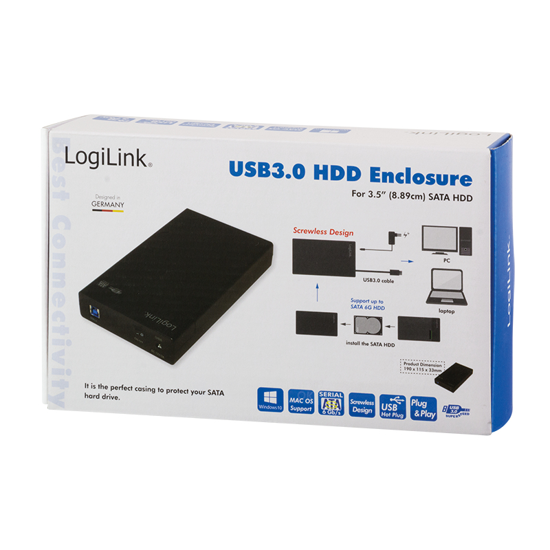 LogiLink UA0276 - HDD-Gehäuse - 3.5 Zoll - SATA - Serial ATA II - Serial ATA III - 5 Gbit/s - USB Konnektivität - Schwarz