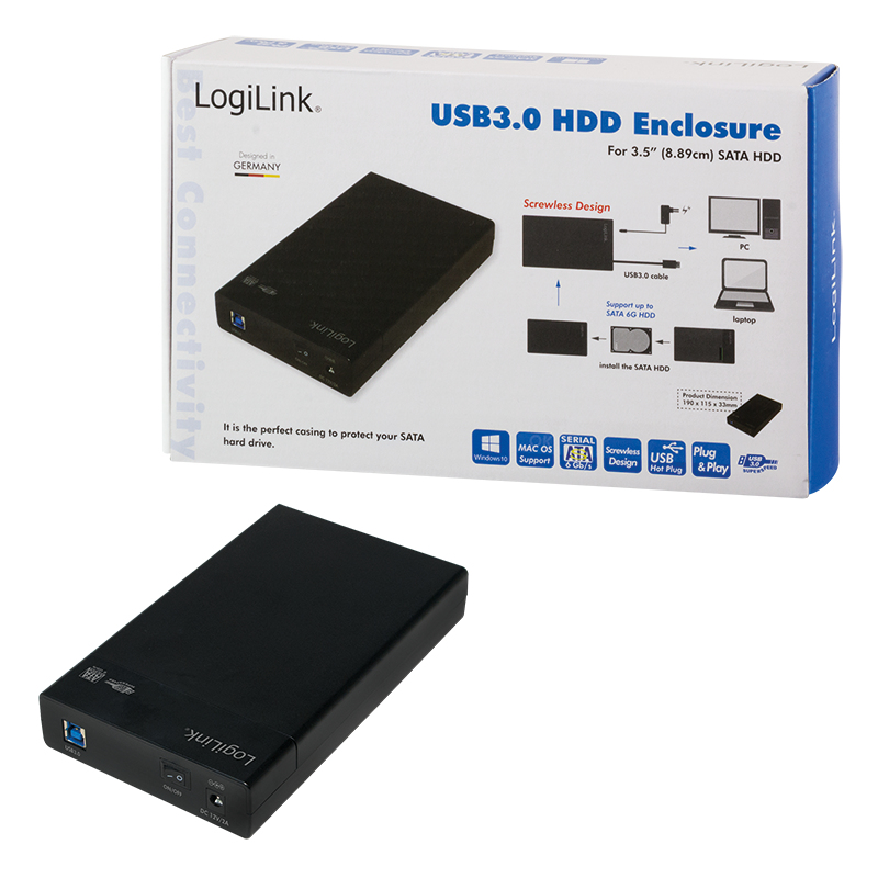 LogiLink UA0276 - HDD-Gehäuse - 3.5 Zoll - SATA - Serial ATA II - Serial ATA III - 5 Gbit/s - USB Konnektivität - Schwarz