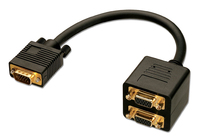 Lindy 2 Port VGA Splitter Cable - 0.18 m - VGA (D-Sub) - VGA (D-Sub) - Black - Male/Female