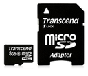 Transcend microSDXC/SDHC Class 10 8GB with Adapter - 8 GB - MicroSDHC - Class 10 - NAND - 90 MB/s - Black