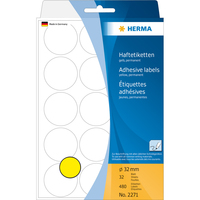 HERMA Multi-purpose labels/colour dots Ø 32 mm round yellow paper matt hand inscription 480 pcs. - Yellow - Circle - Cellulose - Paper - Germany - 32 mm - 32 mm