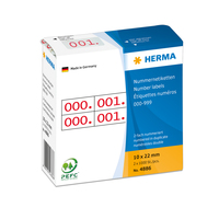 HERMA Nummernetiketten doppelt selbstklebend 10x22 mm Aufdruck rot - 0-999 - Rot - Weiß - Papier - Deutschland - 10 mm - 22 mm - 2000 Stück(e)