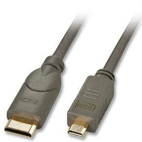 Lindy 0.5m HDMI - 0.5 m - HDMI Type C (Mini) - HDMI Type D (Micro) - 3D - 10.2 Gbit/s - Black