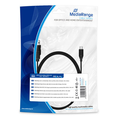 MEDIARANGE Charge and sync cable - USB 2.0 to micro USB 2.0 B plug - 1.8m - black - 1.8 m - USB A - Micro-USB B - USB 2.0 - Black
