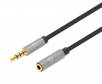 Manhattan Stereo Audio 3.5mm Extension Cable - 2m - Male/Female - Slim Design - Black/Silver - Premium with 24 karat gold plated contacts and pure oxygen-free copper (OFC) wire - Lifetime Warranty - Polybag - 3.5mm - Male - 3.5mm - Female - 2 m - Black - Silver