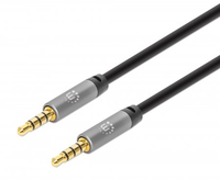 Manhattan Stereo Audio 3.5mm Cable - 3m - Male/Male - Slim Design - Black/Silver - Premium with 24 karat gold plated contacts and pure oxygen-free copper (OFC) wire - Lifetime Warranty - Polybag - 3.5mm - Male - 3.5mm - Male - 3 m - Black - Silver