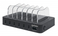 Manhattan 6-Port USB-Ladestation - Sechs USB-A-Ports - bis zu 2,4 A/5 V pro Port - 50 W Ausgangsleistung gesamt - schwarz - Schwarz - CE FCC RoHS WEEE ETL - 100 - 240 V - 1 A - 155 mm - 125 mm