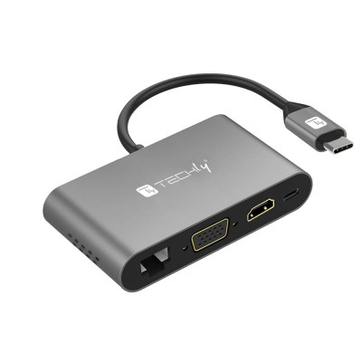 Techly IADAP-USB31-DOCK3 - USB Type-C - HDMI,RJ-45,USB 3.2 Gen 1 (3.1 Gen 1),VGA - Grey - Windows 10,Windows 7,Windows 8 - 95 mm - 55 mm
